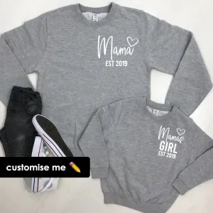 Personalised Mama & Girl Heart Established Matching Heather Grey Sweatshirts (MRK X) breastfeeding tops cheap