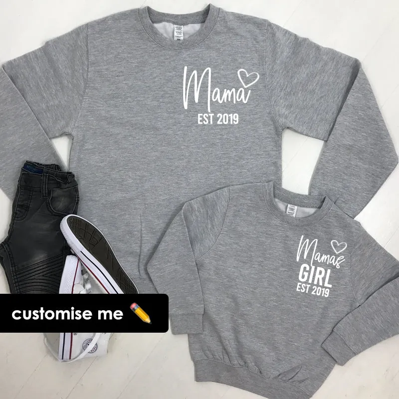 Personalised Mama & Girl Heart Established Matching Heather Grey Sweatshirts (MRK X) breastfeeding tops cheap