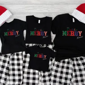 Personalised Merry Xmas Family Matching T-shirts fathers day sale outfits
