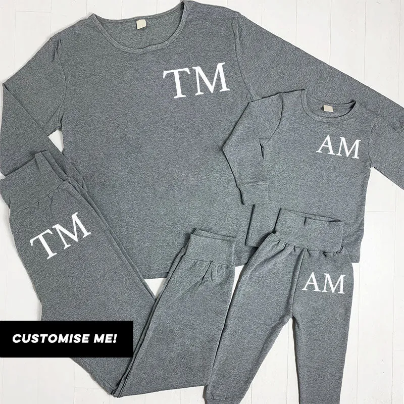 Personalised Mum & Kid Matching Initial London Lounge Sets Heather Grey (MRK X) nursing tops best deals