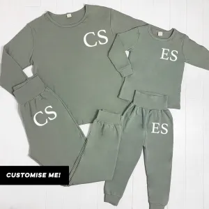 Personalised Mum & Kid Matching Initial London Lounge Sets Sage Green (MRK X) nursing tops best deals