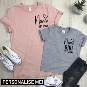 Personalised Nana & Girl Established Matching Tees (MRK X) grandma outfits sale