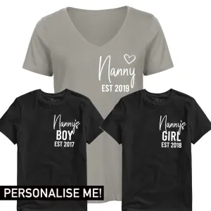 Personalised Nanny & Nanny's Boy & Girl Established Matching Tees (MRK X) grandma outfits sale