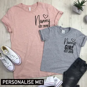 Personalised Nanny & Nanny's Girl Established Matching Tees (MRK X) grandma outfits sale