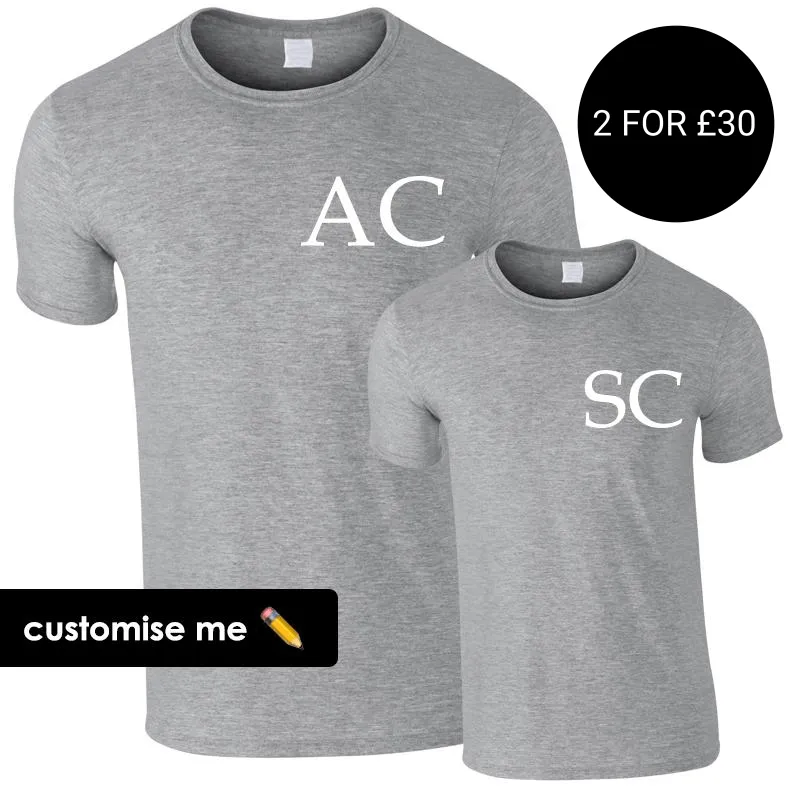 Personalised Oxford Initial Adult & Kid T-Shirts Heather Grey girls jeans best deals