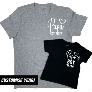 Personalised Papa & Papa's Boy Heart Established Matching T-Shirts (MRK X) mens dad clothes online