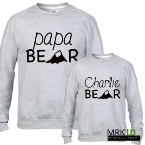Personalised Papa Bear Matching Light Grey Sweaters (MRK X) mens dad clothes online