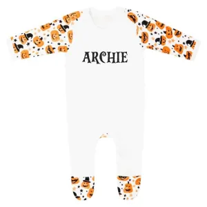 Personalised Pumpkin Print Halloween Rompersuit cheap baby clothes online