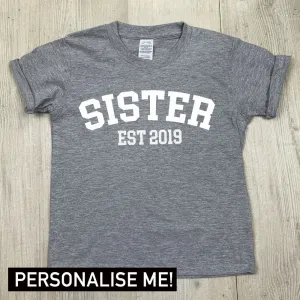 Personalised Sister Established College Tee (MRK X) girls dresses outlet