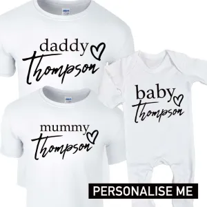Personalised Surname Heart Tees & Rompers (MRK X) dads clothes cheap