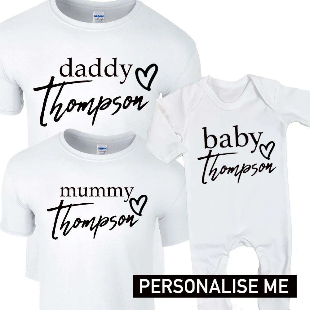 Personalised Surname Heart Tees & Rompers (MRK X) daddy outfits clearance