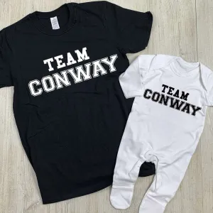 Personalised Team Dad, Mum & Baby Varsity Tee & Rompersuit (MRK X) dads clothes cheap