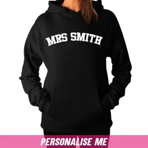 Personalised Varsity Mrs Surname Hoodie (MRK X) mum jeans promo