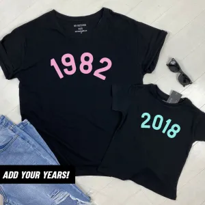 Personalised Year Mum & Kid Matching Black T-Shirts (MRK X) maternity wear outlet