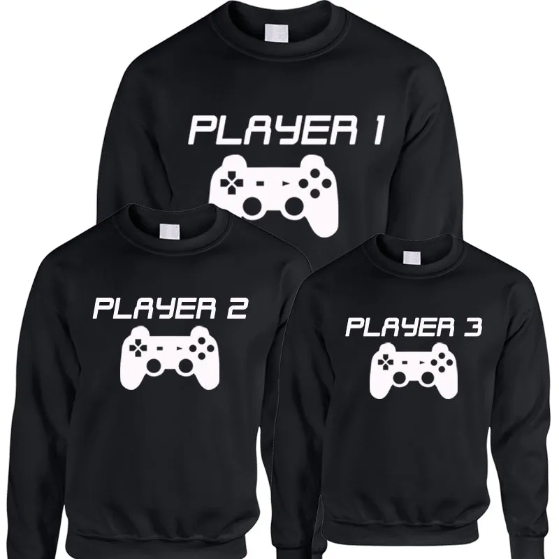 Player 1/2/3 Adult & Kid Black Sweatshirts (MRK X) dads clothes cheap