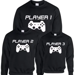Player 1/2/3 Adult & Kid Black Sweatshirts (MRK X) mens dad clothes online