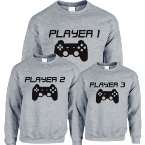 Player 1/2/3 Adult & Kid Heather Grey Sweatshirts (MRK X) dads clothes cheap