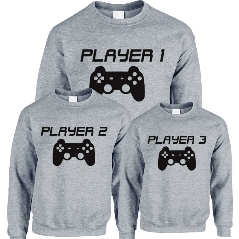 Player 1/2/3 Adult & Kid Heather Grey Sweatshirts (MRK X) dads clothes cheap