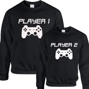 Player 1/Player 2 Adult & Kid Black Sweatshirts (MRK X) mens dad clothes online