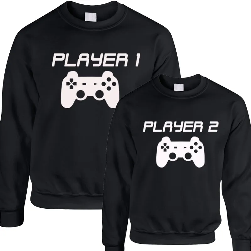 Player 1/Player 2 Adult & Kid Black Sweatshirts (MRK X) mens dad clothes online