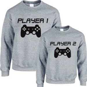 Player 1/Player 2 Adult & Kid Heather Grey Sweatshirts (MRK X) dads clothes cheap