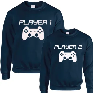 Player 1/Player 2 Adult & Kid Navy Sweatshirts (MRK X) dads clothes cheap