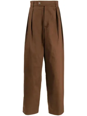 Pleat-Detailing Cotton Straight Trousers cheap bottoms online shop