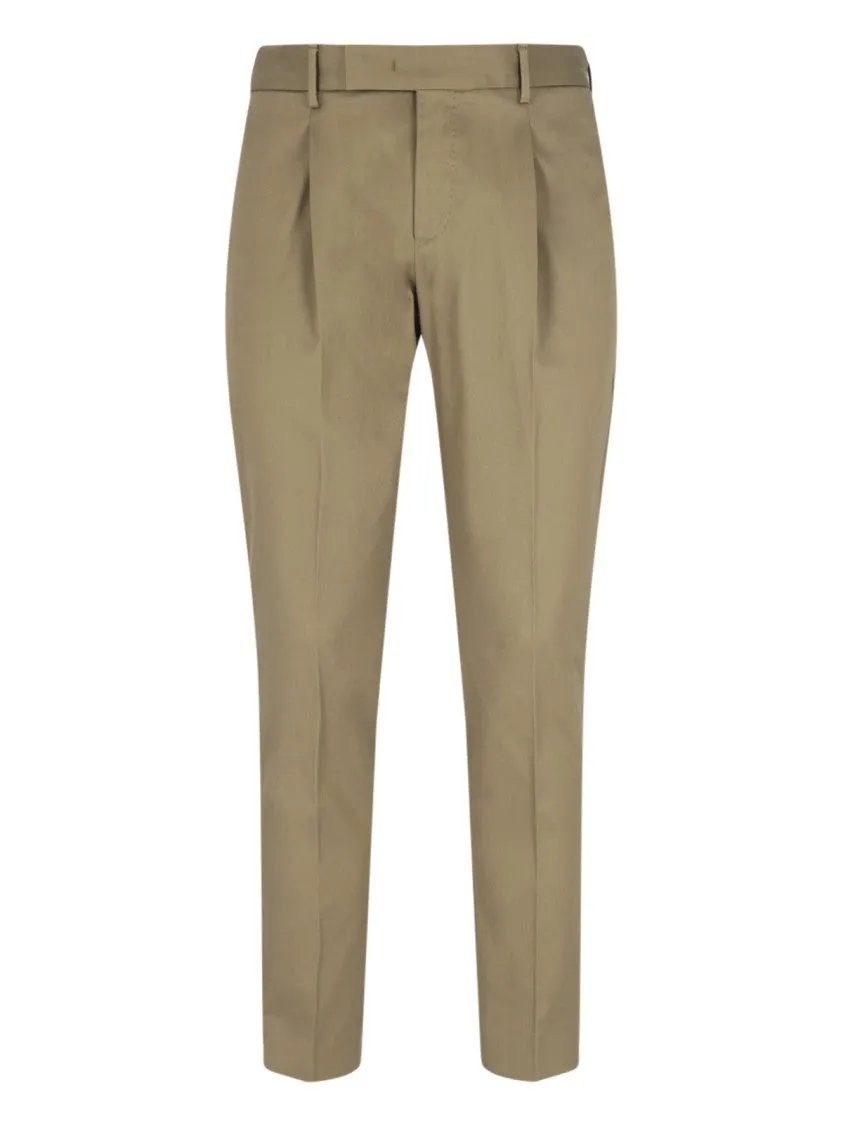 Pleated Beige Tailored Trousers