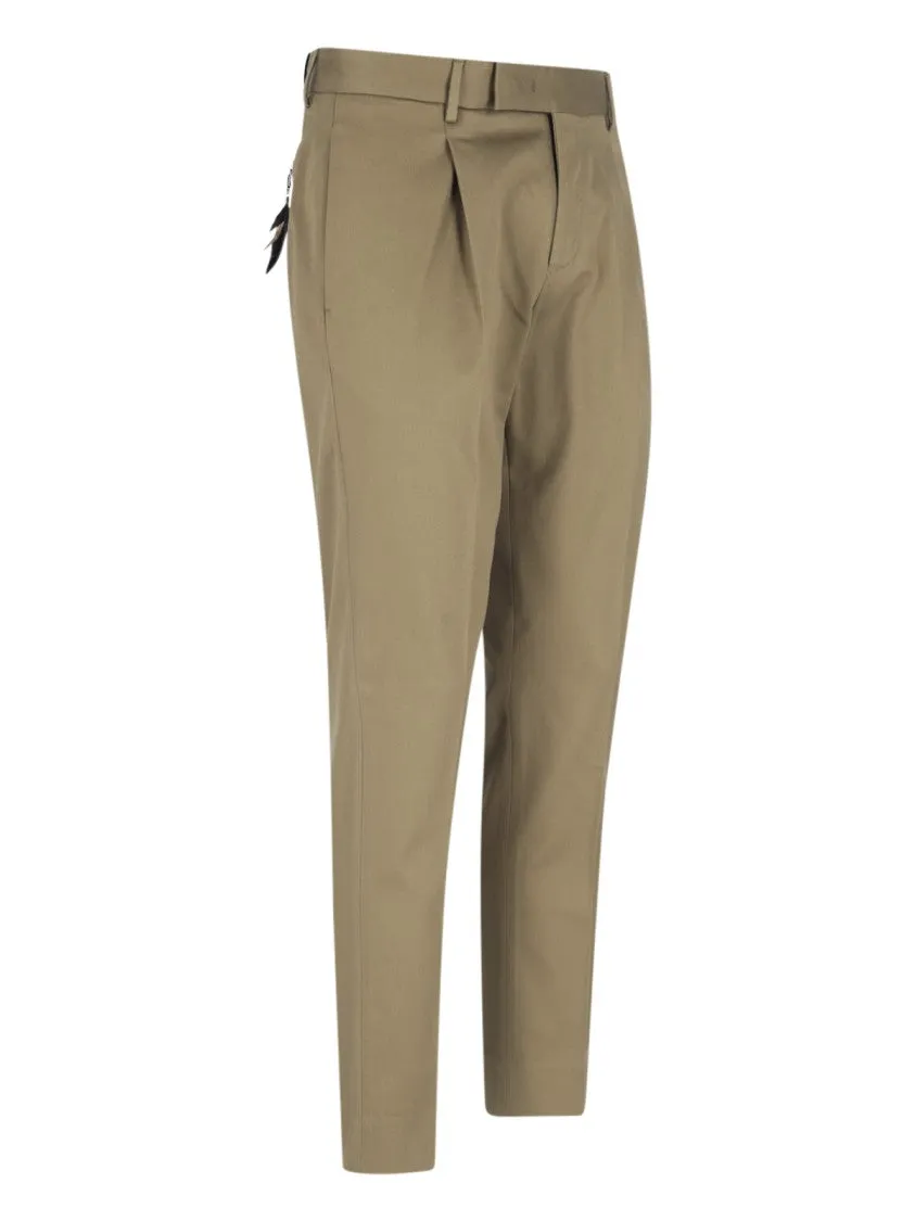 Pleated Beige Tailored Trousers