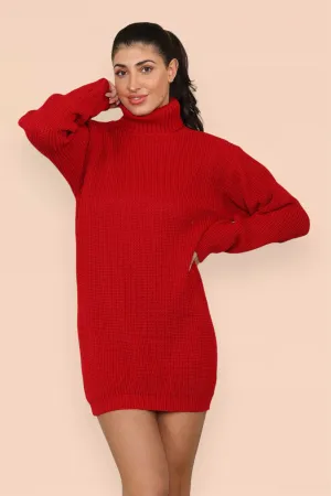 Polo Roll Neck Over Sized Ribbed Knitted Florescent Chunky Sweater Jumper Dress mum jeans promo