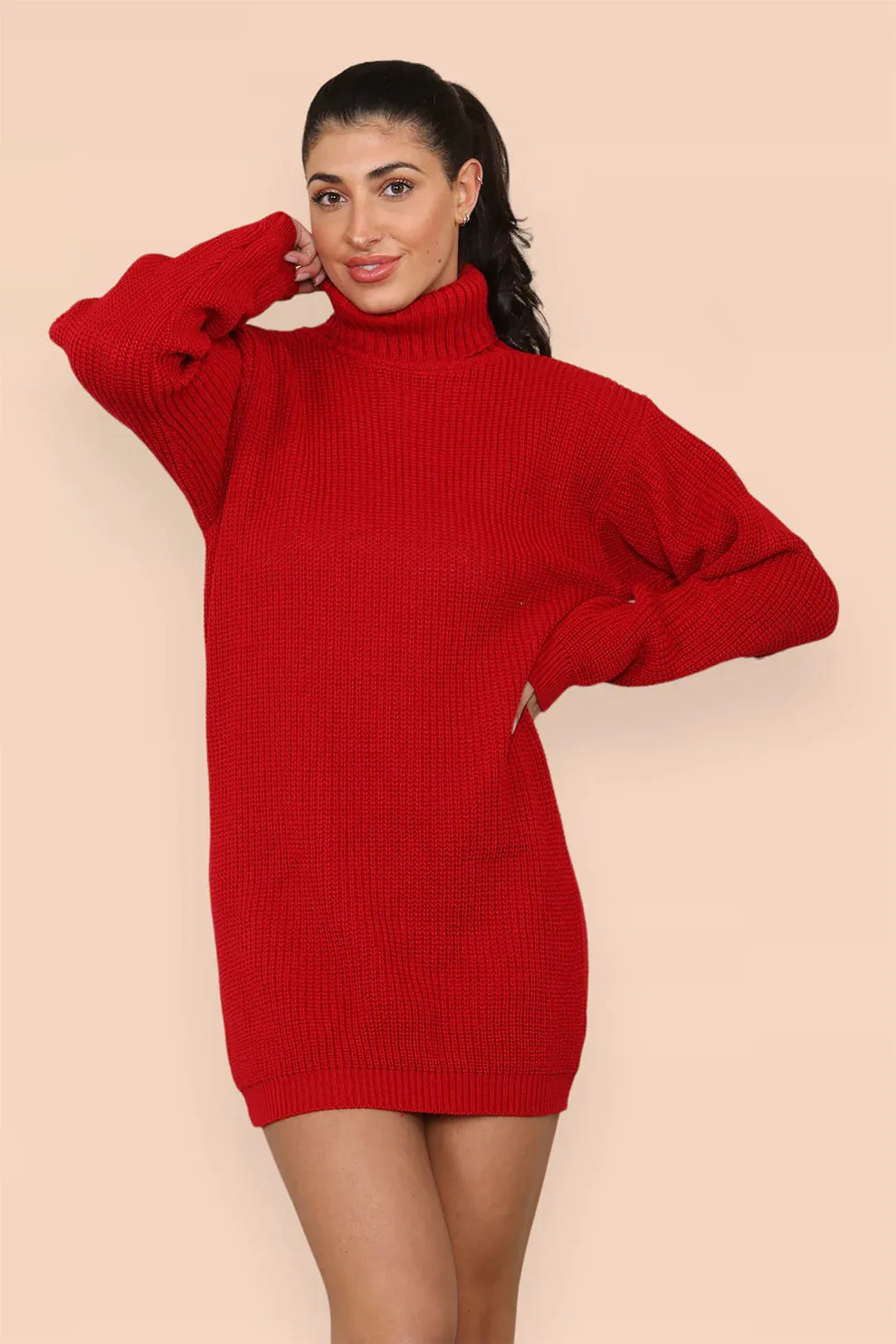 Polo Roll Neck Over Sized Ribbed Knitted Florescent Chunky Sweater Jumper Dress mum jeans promo