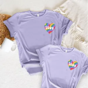 Pride Love Heart Pocket Logo Matching Lavender T-Shirt dad bod shirts discount