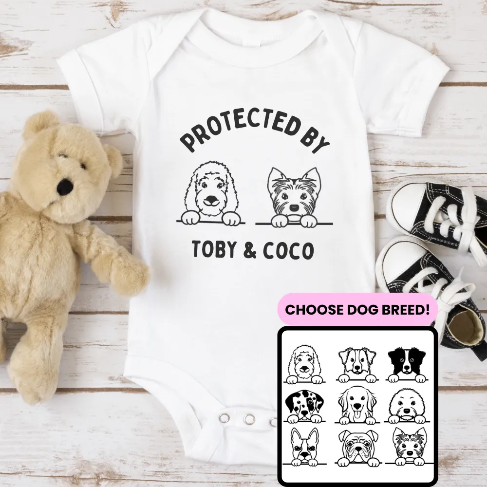 Protected By My 2 Dogs Personalised Baby Vest cheap baby clothes online