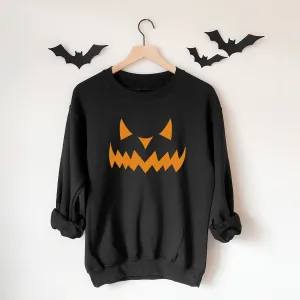 Pumpkin Face Halloween Sweatshirt mum jeans promo