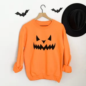Pumpkin Face Halloween Sweatshirt mum jeans promo