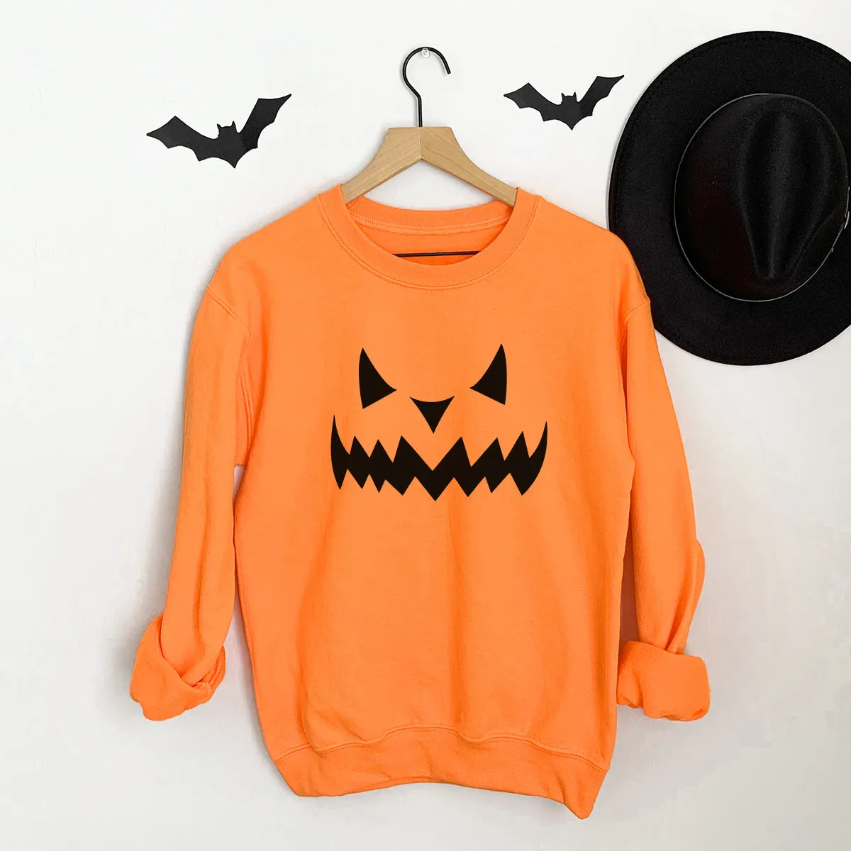 Pumpkin Face Halloween Sweatshirt mum jeans promo