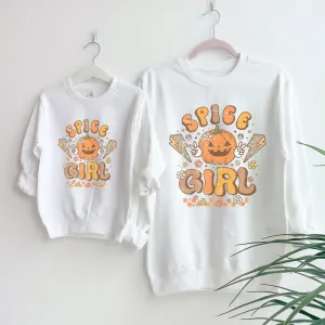 Pumpkin Spice Girls Matching Halloween White Sweatshirt mum jeans promo