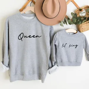Queen & Lil' King Mum & Kid Matching Heather Grey Sweatshirts discount mum dresses