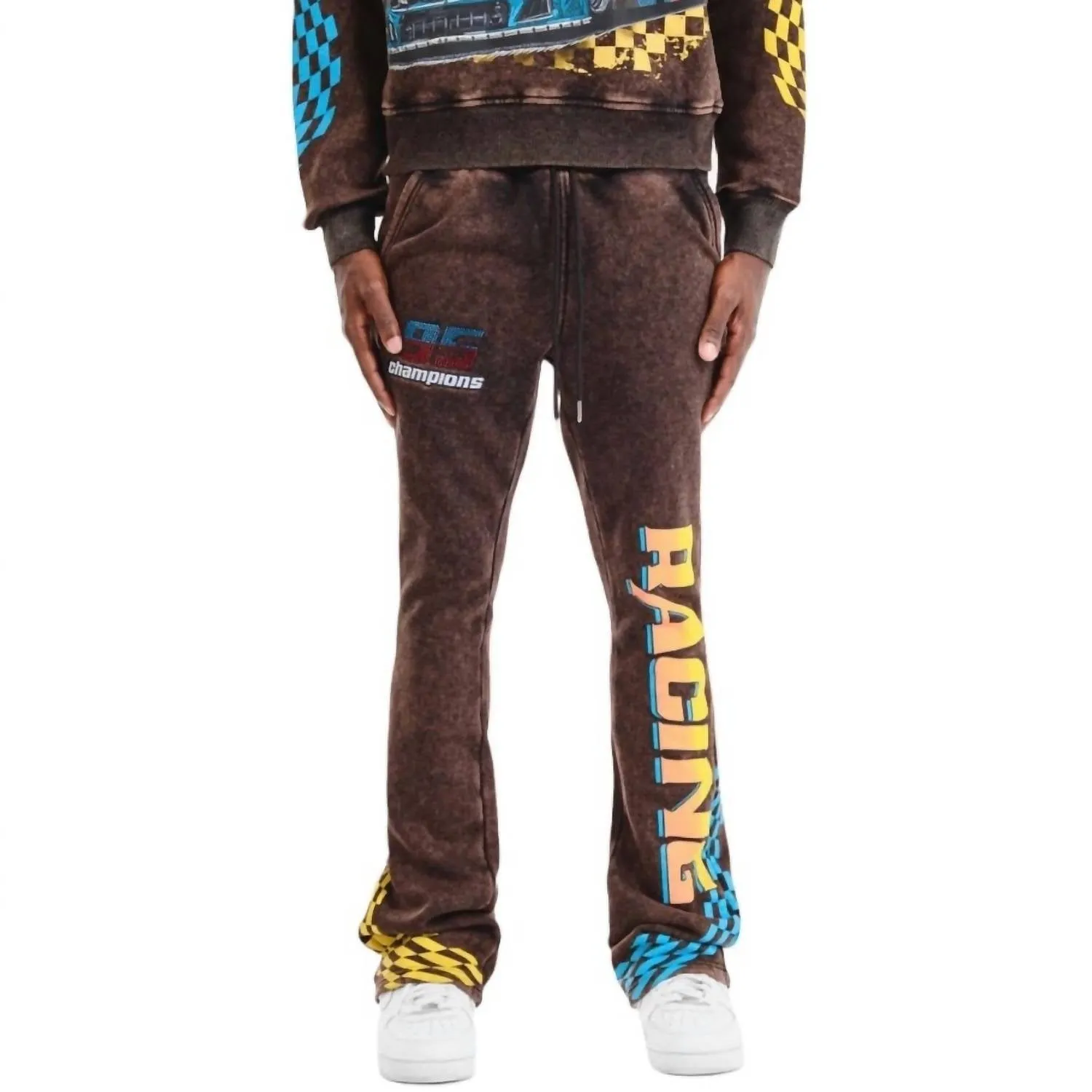 Racing Stacked Pants In Black