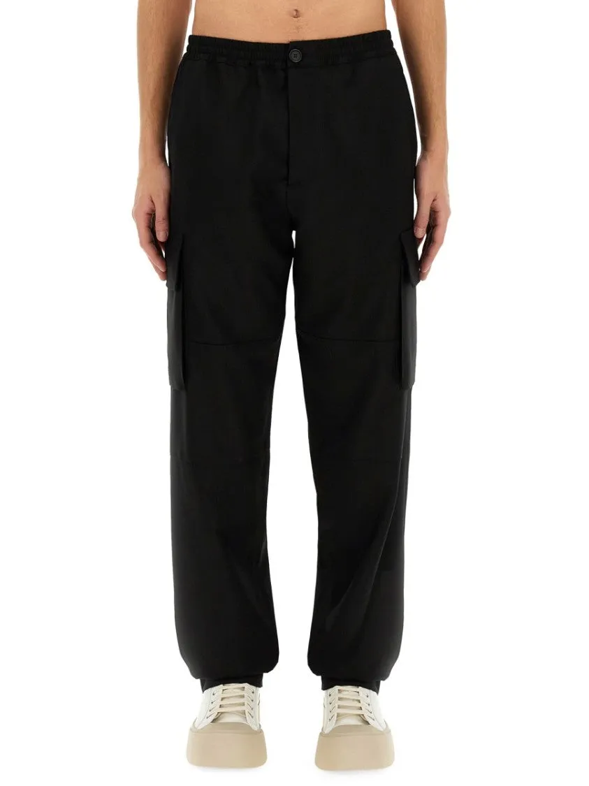 Relaxed Fit Black Wool Pants With Cargo Pockets