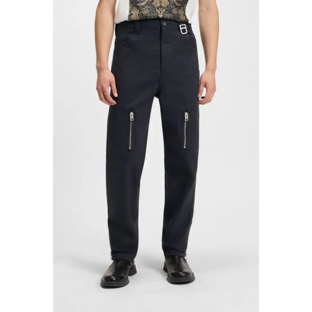 Relaxed-fit trousers in mercerized herringbone cotton