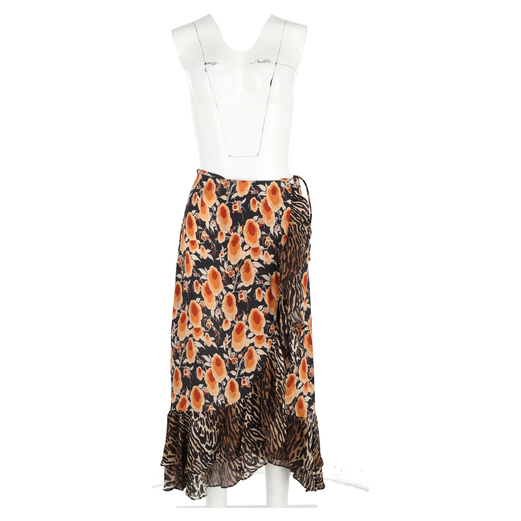 Rixo Liv Printed Midi Wrap Skirt in Multicolor Silk