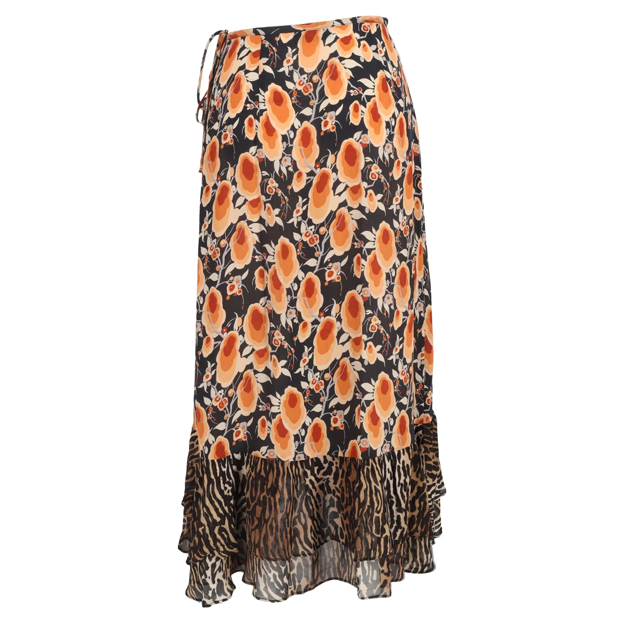 Rixo Liv Printed Midi Wrap Skirt in Multicolor Silk