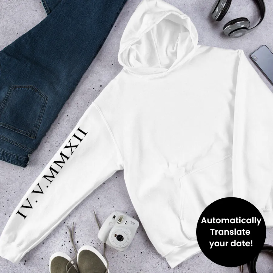 Roman Numeral Personalised Sleeve Hoodie postpartum clothes sale