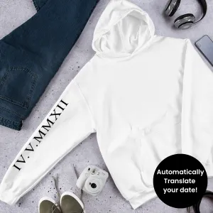 Roman Numeral Personalised Sleeve Hoodie postpartum clothes sale
