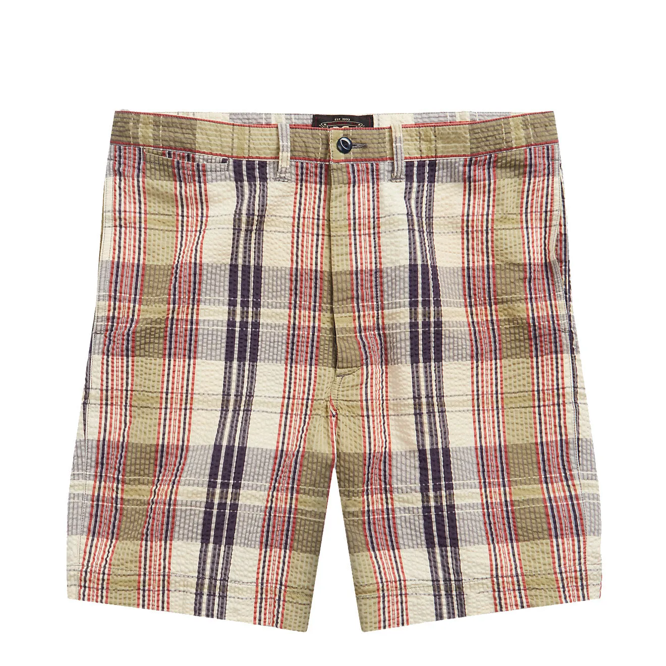 RRL by Ralph Lauren Officer Seersucker Madras Short Multi Blue mens shorts outlet store