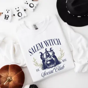 Salem Witches Social Club Women's Halloween Sweatshirt mum jeans promo