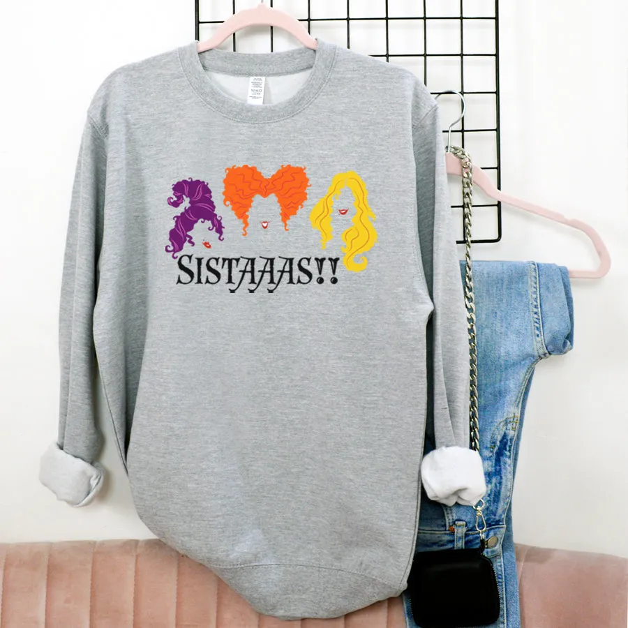 Sanderson Sisters Halloween Grey Sweatshirt mum jeans promo