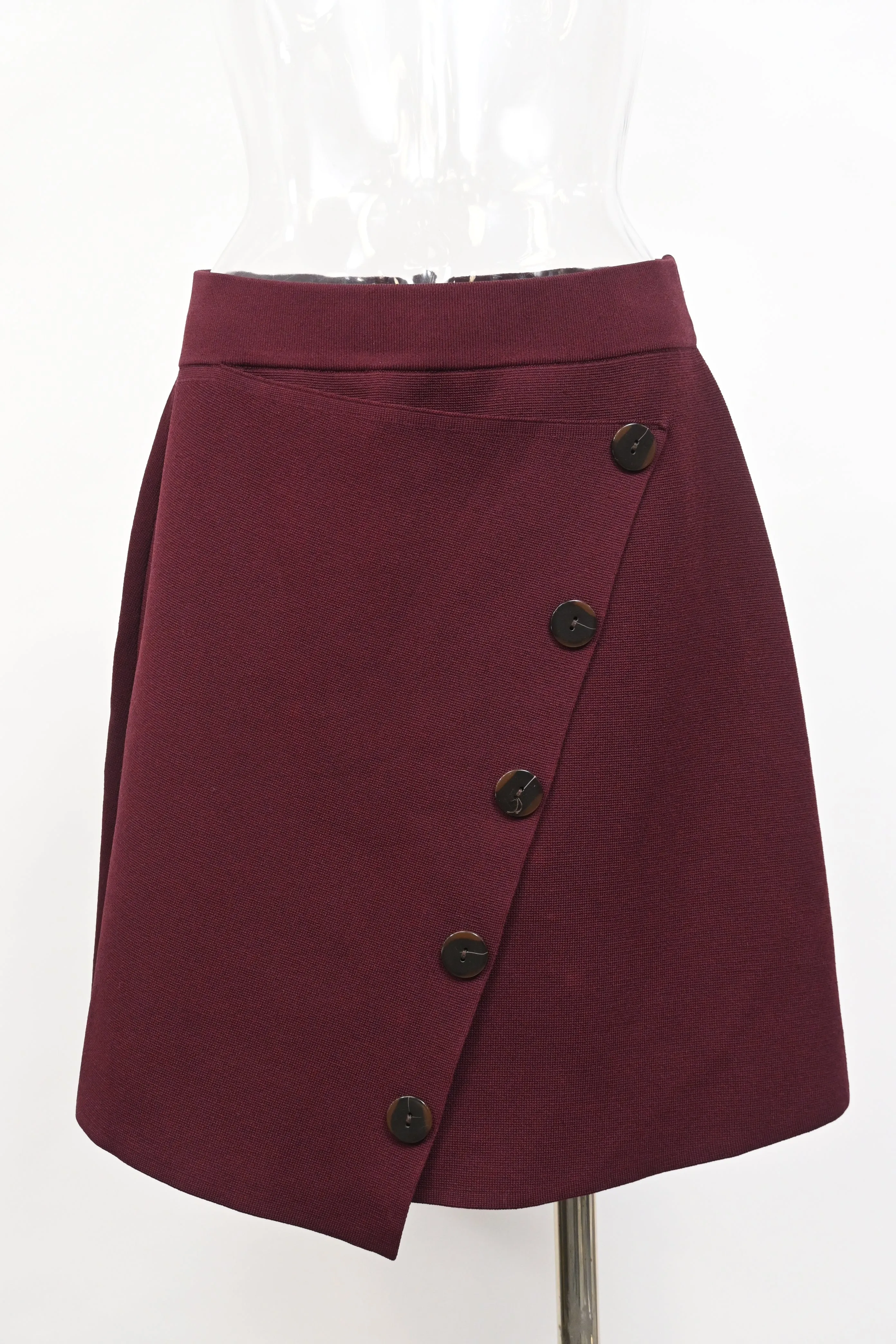 Sandro Fiji Asymmetric Decorative-Button Skirt in Burgundy Viscose