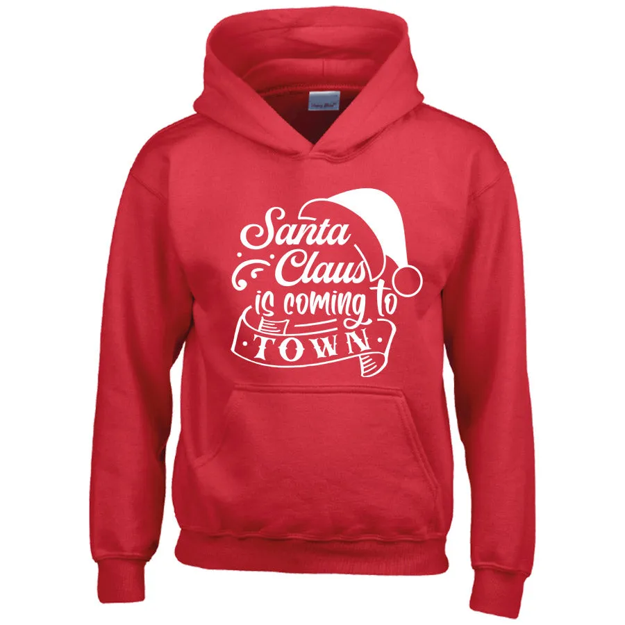 Santa Claus Is Coming To Town Red Kids Hoodie boys fashion clearance